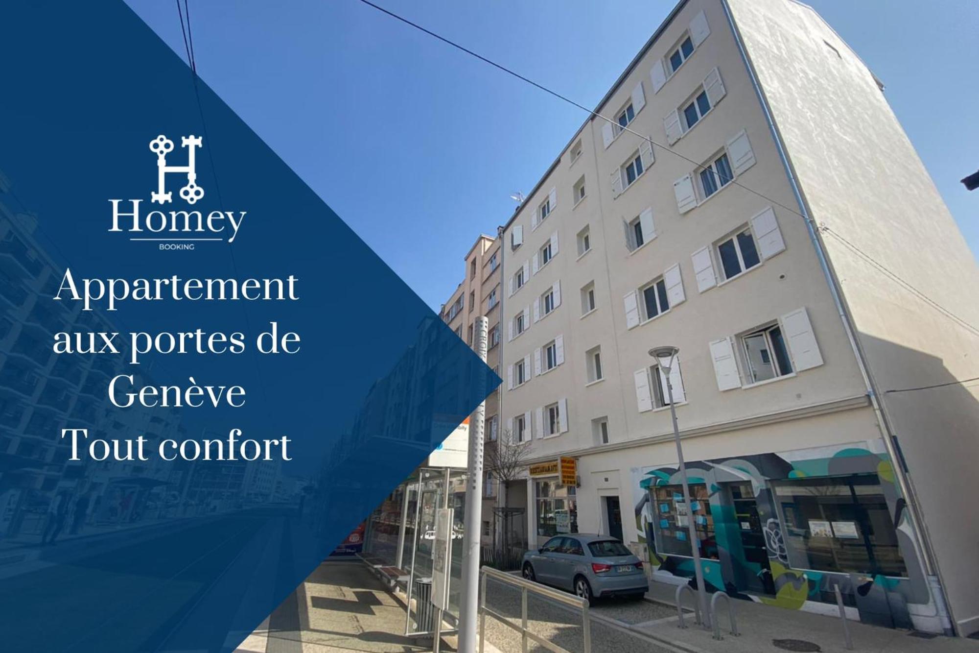 Homey Keola - Parking Prive Gratuit - Aux Portes De Geneve - Au Pied Du Tram - Appartement Avec 1 Chambre Et Un Grand Salon Avec Un Canape-Lit Ambilly Exterior foto